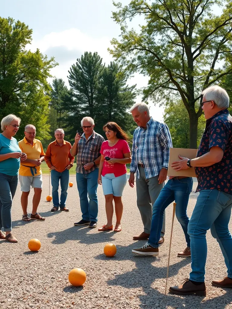 A photo of a training session led by an experienced pétanque player, demonstrating techniques and strategies to club members.